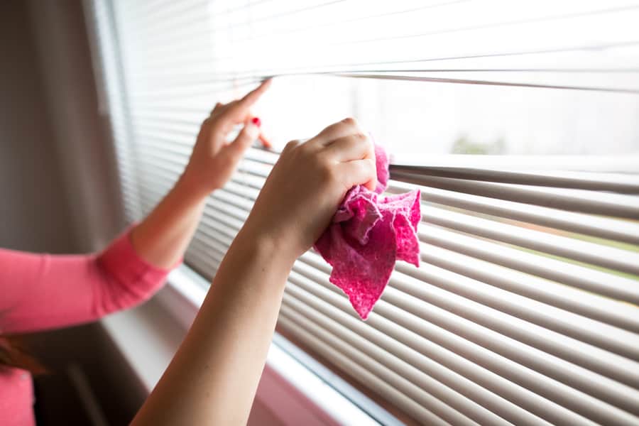 Hand Young Woman Cleaning Blinds