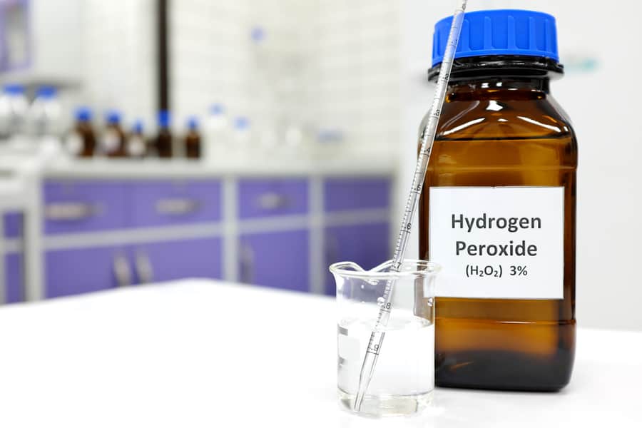 Selective Focus Of Hydrogen Peroxide Solution In Brown Amber Bottle