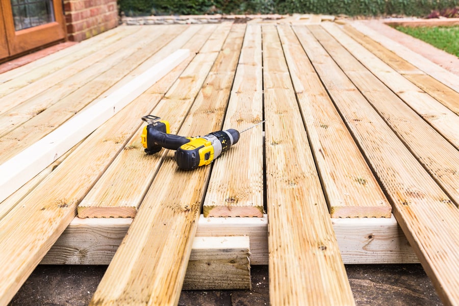 A New Wooden, Timber Deck Being Constructed. It Is Partially Completed