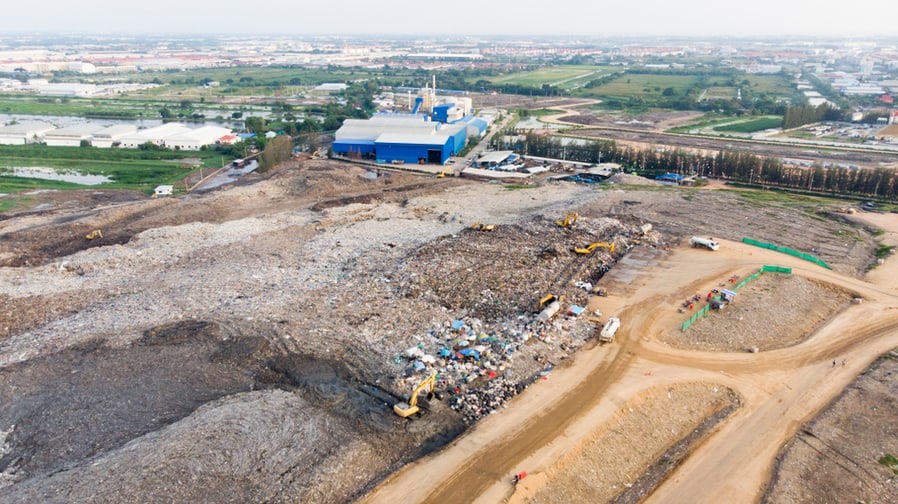 Community Solid Waste Landfill And Sanitary Landfill. Aerial From Flying Drone