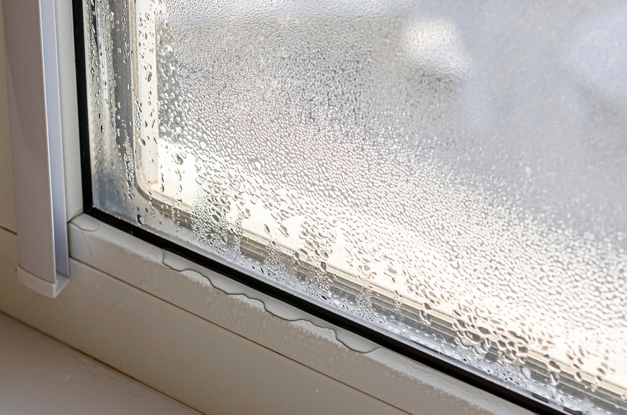 Drops Of Condensate And Black Mold On A Substandard Metal-Plastic Window