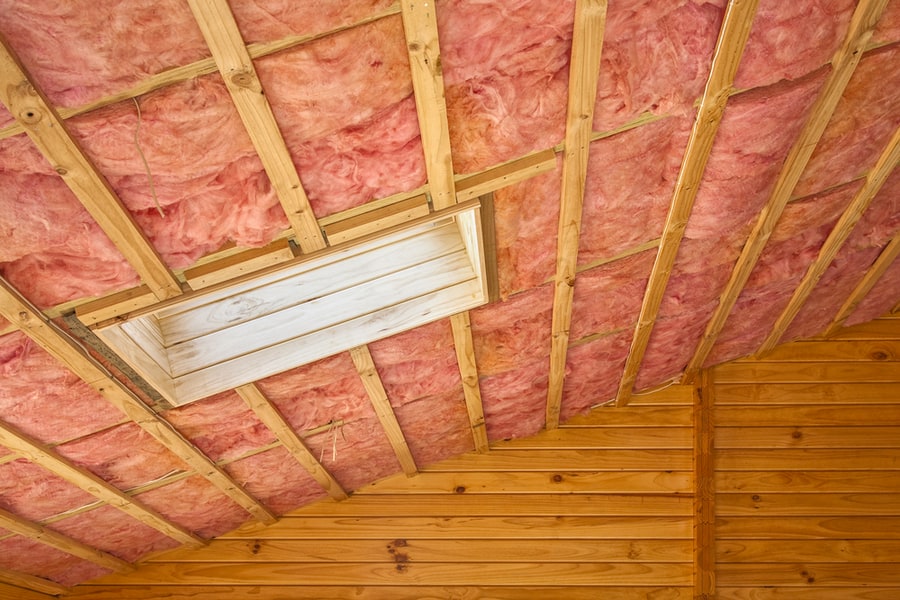 Fibreglass Insulation Installed In The Sloping Ceiling