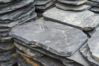 Stack Flat Slate Stones Cladding Of Wall Used For Flooring, Walkways Or Wall Decoration.