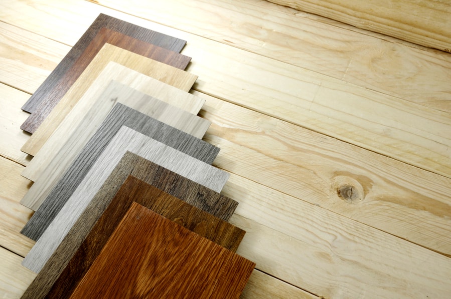 Wood Texture Floor Samples Of Laminate And Vinyl Floor Tile On Oak Wooden Background For New Construction