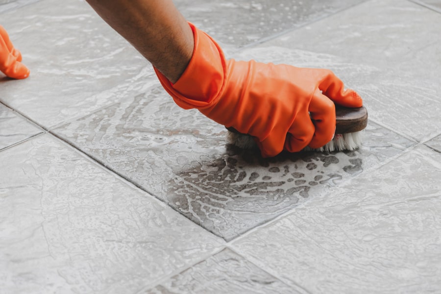 Cleaning The Tile Floor.