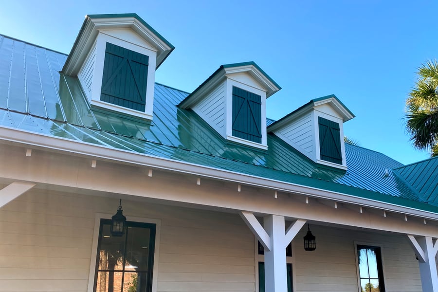 Roof Line With 3 Gables And Green Shingles