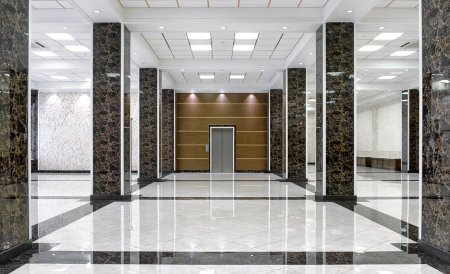 Shiny Floor With Reflections In Modern Office